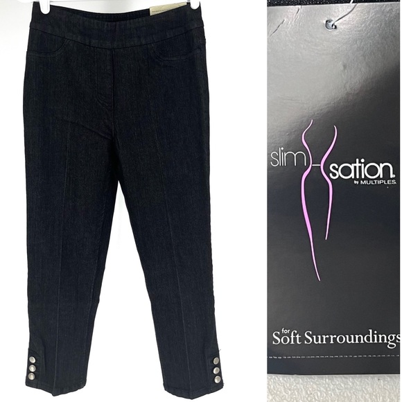 SOFT SURROUNDINGS NWT STRAIGHT LEG CAPRI PANTS BLACK DENIM SLIM SATION PETITE XS - Picture 1 of 10